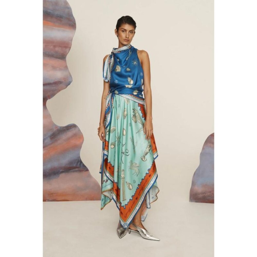 NWT Alemais Surrealist Summer Scarf Midi Dress